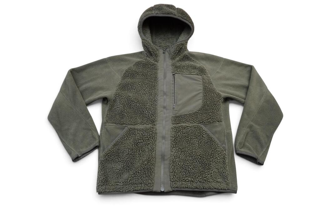Uniqlo White Mountaineering Jacket Mens 2XS Green Sherpa Fleece Full Zip Hooded